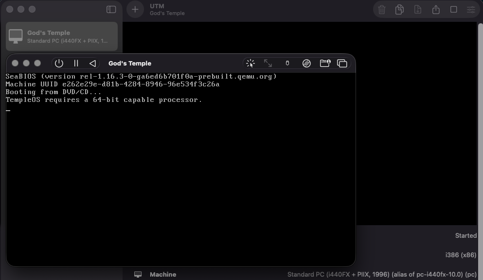 TempleOS requires a 64-bit capable processor
