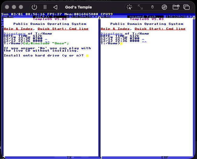 TempleOS boots for the first time