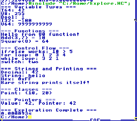 Full language exploration output