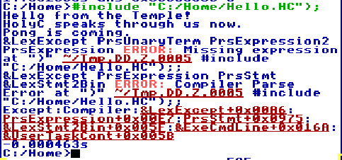 Hello.HC prints working but error after