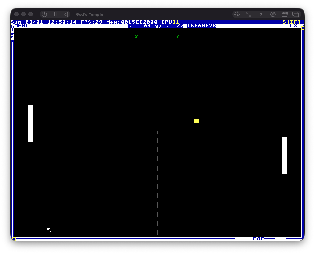 Static Pong frame on TempleOS
